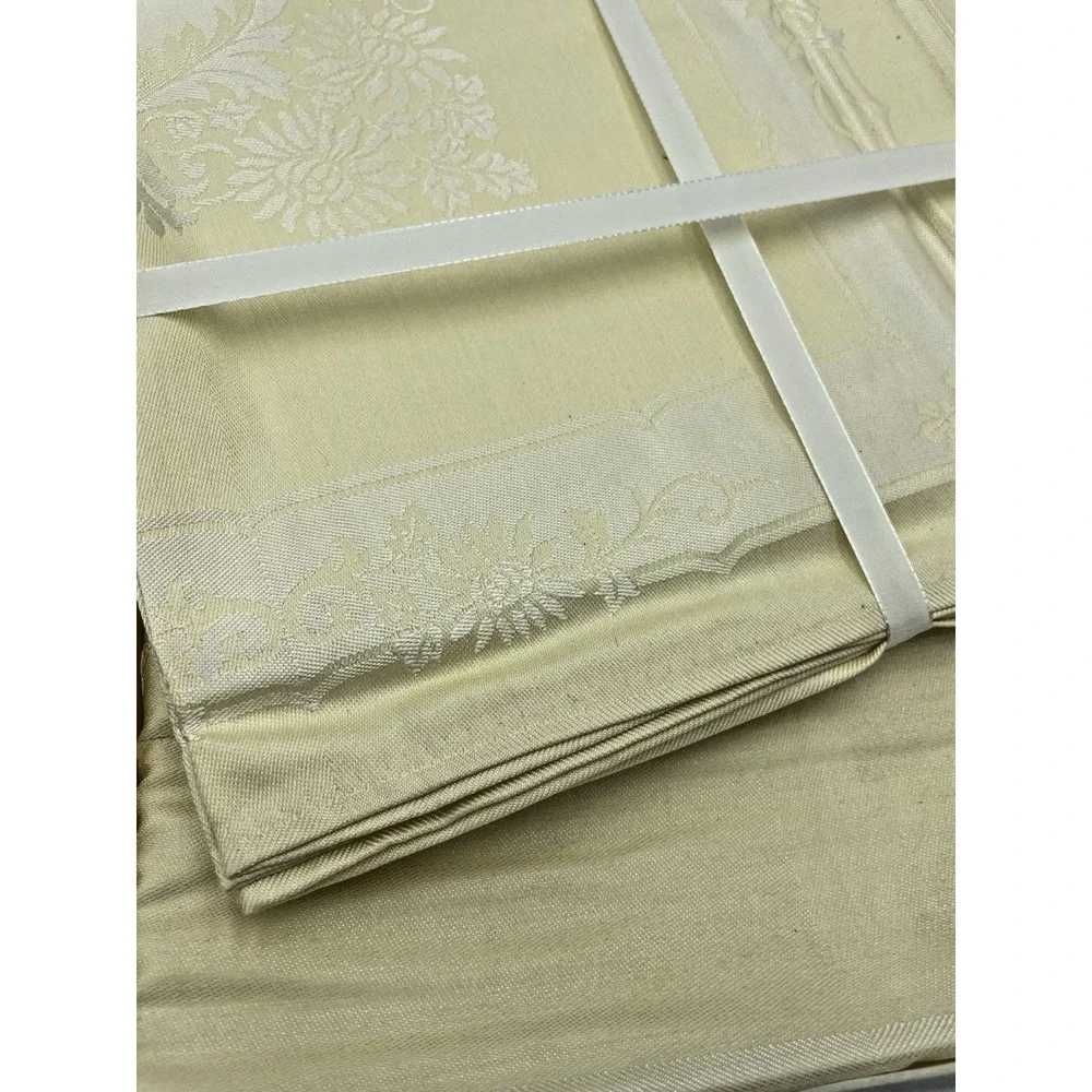 Vtg Beauty Kraft NOS Yellow Damask Table Cloth 64 x 84 & 8 Napkins  Gorgeous New